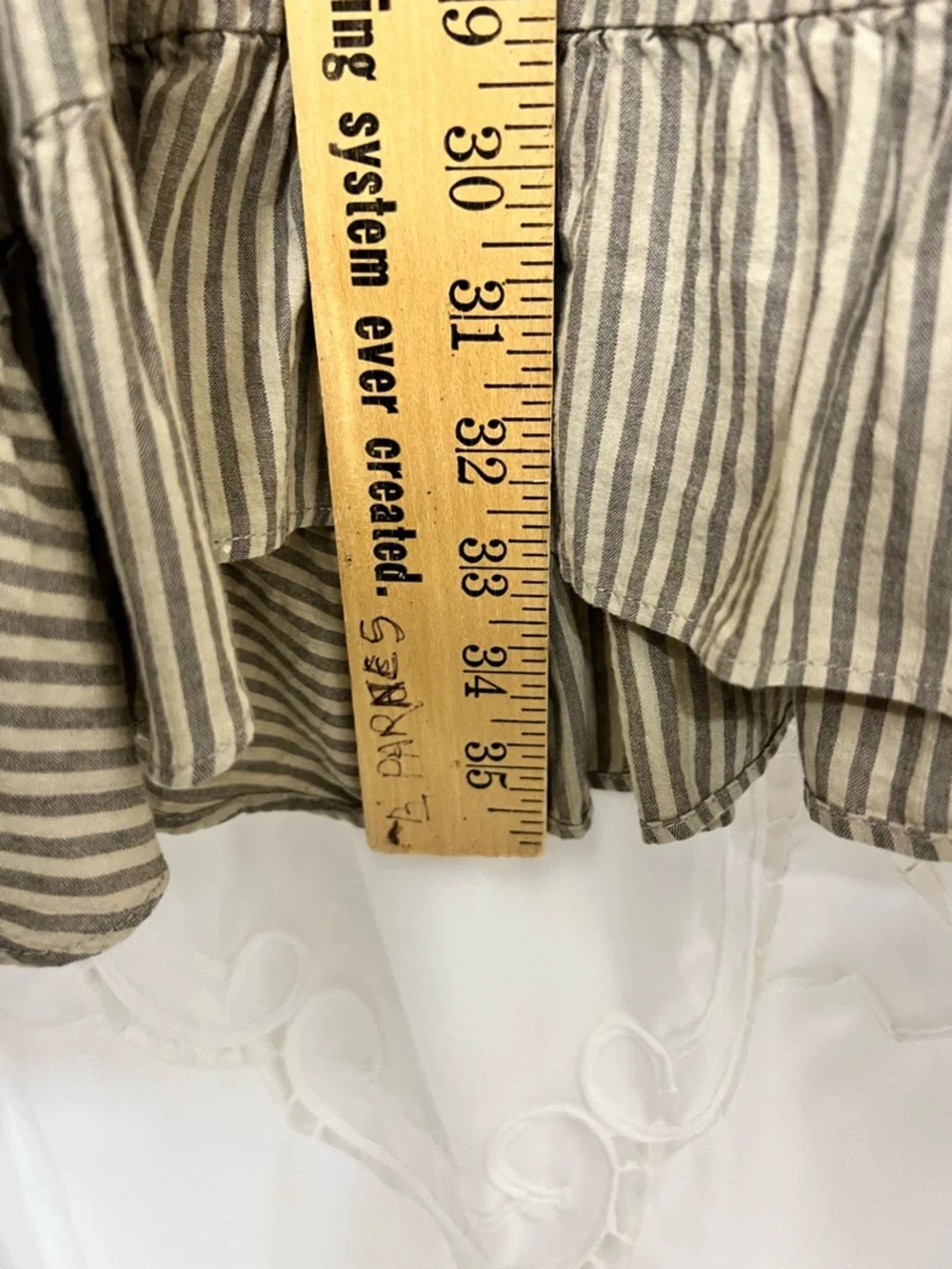 Free People NWOT Stripe Babydoll Mini Dress Tan Gray Linen Blend Oversized Small